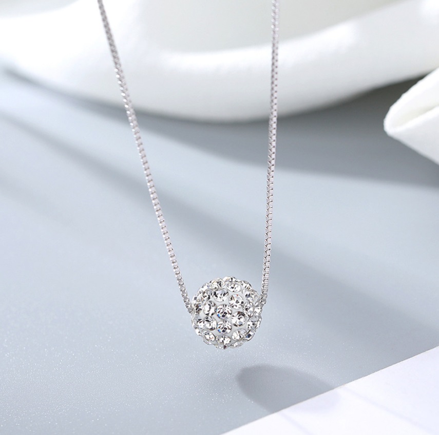 925 Sterling Silver Pave CZ Ball Necklace